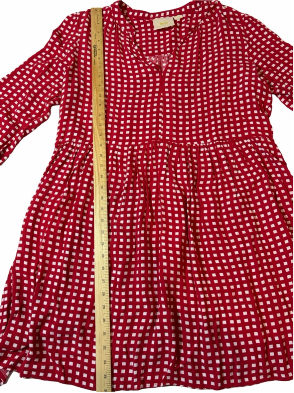 Maeve Anthropologie Red White Gingham Mini Dress XL Cottagecore Babydoll - Picture 2 of 6